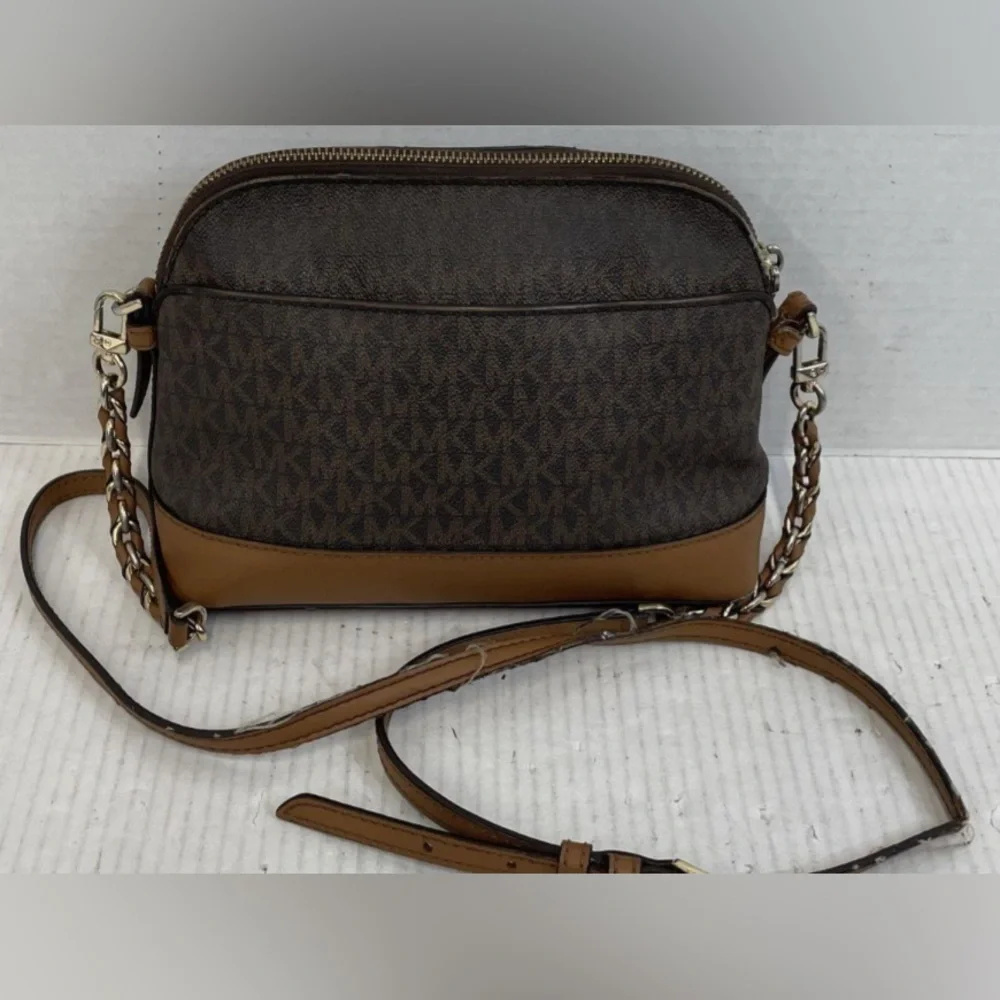 Michael Kors, Dark Brown and Tan Crossbody Bag, gold tone details - Picture 7 of 13